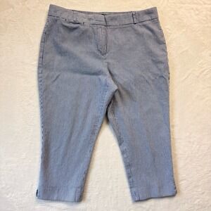 Talbots Pants Women‎ Sz 14 Petite Blue Seersucker Cropped Striped Career Casual